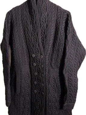 Aran Crafts Navy blue Knit Double-Breasted Sweater Cardigan